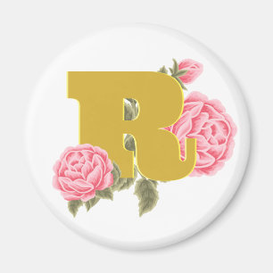 Blommig Ros Initialbokstav Monogram Namn Par Magnet