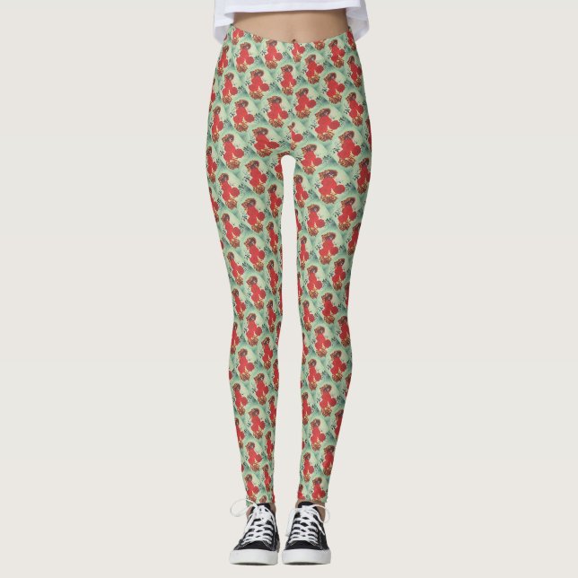Blommig ros mönster design leggings (Framsida)
