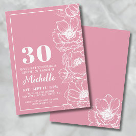 Blommig Rosa 30-årsdag Inbjudningar