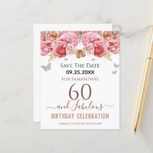 Blommig Rosa 60-årsdag Spara Datumet