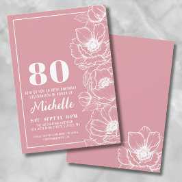 Blommig Rosa 80-årsdag Inbjudningar