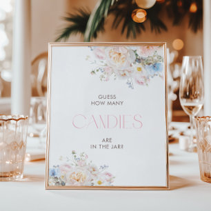 Blommig Rosa Baby Shower Gissa Hur Många Godisar Poster