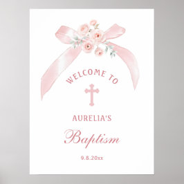 Blommig Rosa Båge Dop Välkommen Poster
