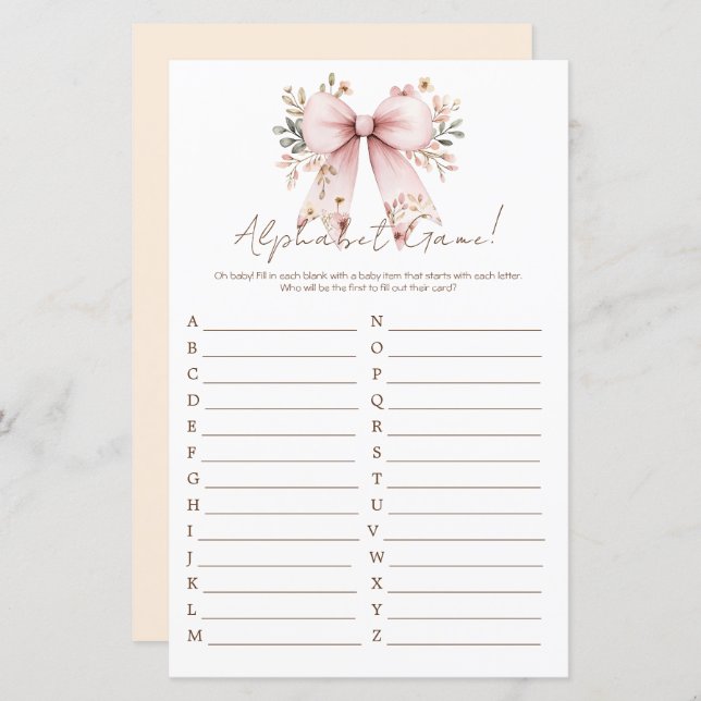 Blommig Rosa Båge Flick Babykalas Alfabet (Fram/baksida)