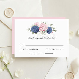 Blommig Rosa & Blå Hortensia Bröllop Svarskort Inbjudningar
