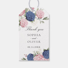 Blommig Rosa & Blå Hortensia Bröllop Tack Presentetikett