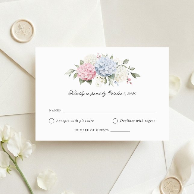Blommig Rosa & Blå Hydrangea Bröllops RSVP-kort Inbjudningar (Skapare uppladdad)