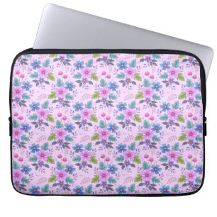 Blommig Rosa Blå Violetta Blommor Mönster-36841 Laptop Fodral