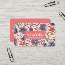 Blommig rosa boho akvarellblommor visitkort