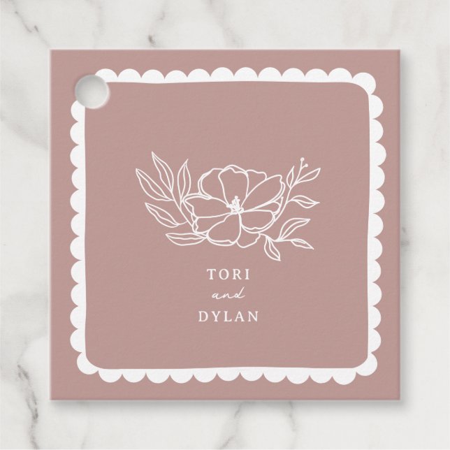 Blommig Rosa Botanisk Vattrad Bröllop Gåvor Etiketter (Framsida)