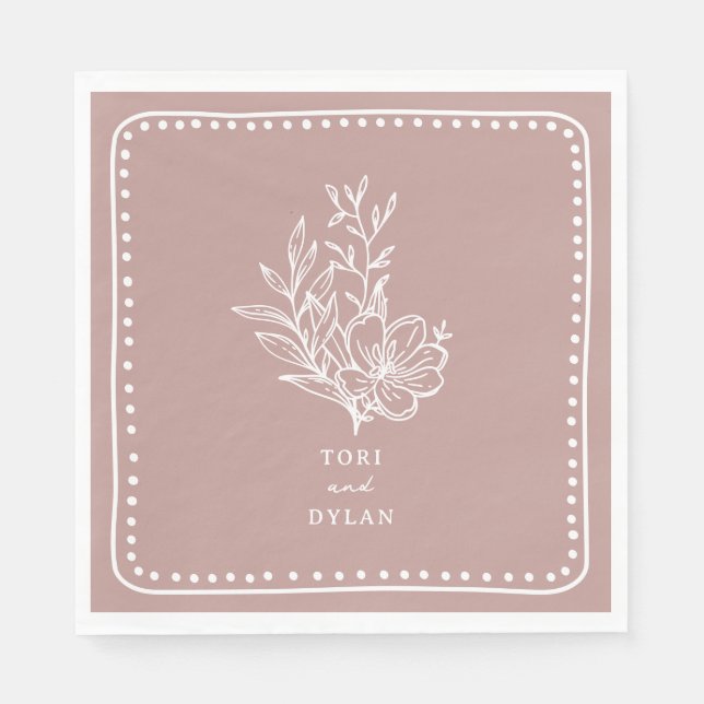 Blommig Rosa Bröllopsbukett Pappersservett (Framsidan)