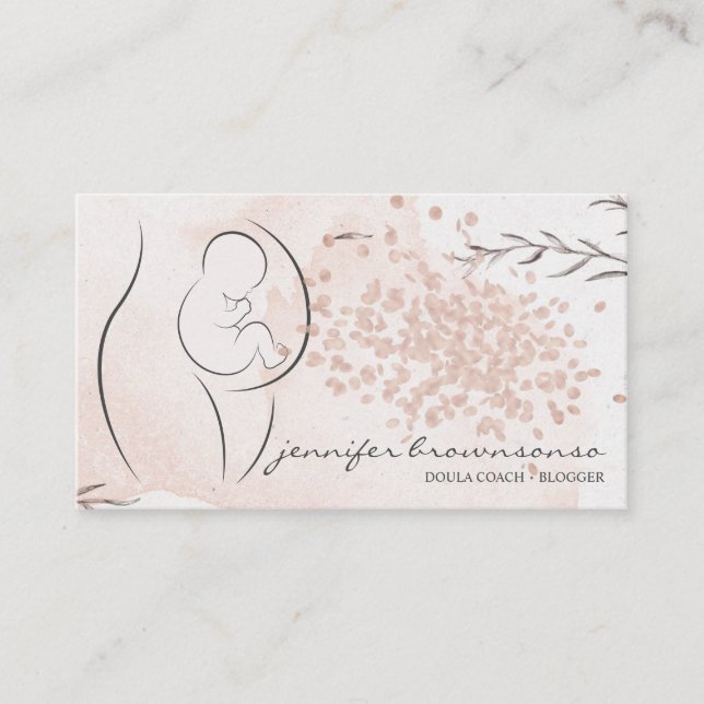 Blommig Rosa Doula Förlossningscoach Gravid Visitkort (Framsida)