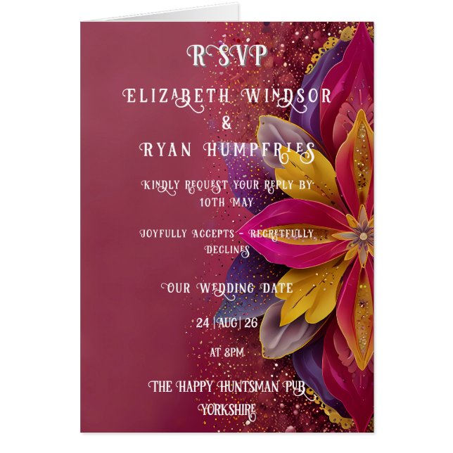 Blommig Rosa Elegans Bröllopssamling Hälsningskort (Framsidan)