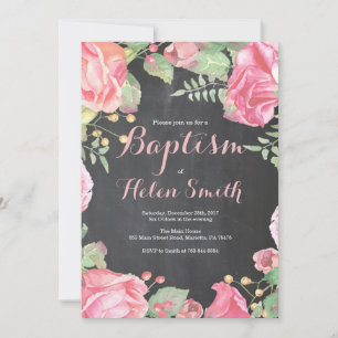 Blommig Rosa Flickas Dop Invitation Inbjudningar