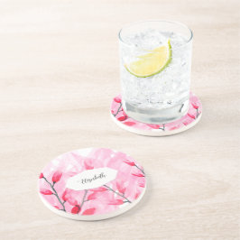 Blommig Rosa Fusion Vattenfärg Monogram Underlägg