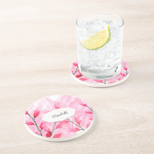 Blommig Rosa Fusion Vattenfärg Monogram Underlägg
