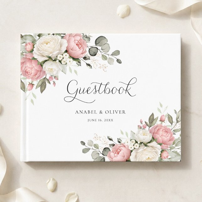 Blommig Rosa Grönska Bröllopsgästbok Gästböcker (Skapare uppladdad)