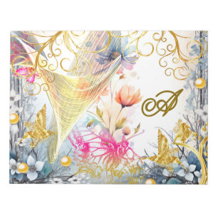 Blommig Rosa Guld Ängsmygg Fjäril Scrapbooking Anteckningsblock
