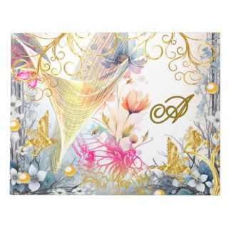 Blommig Rosa Guld Ängsmygg Fjäril Scrapbooking Anteckningsblock