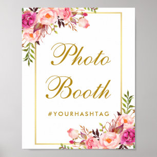 Blommig Rosa Guld Bröllops Fotobås Poster