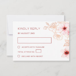 Blommig Rosa Guld Bröllops RSVP OSA Kort