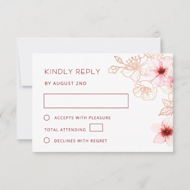 Blommig Rosa Guld Bröllops RSVP OSA Kort (Framsida)