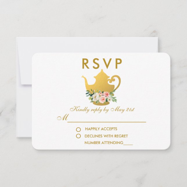 Blommig Rosa Guld Bröllopsdusch Te Party RSVP R OSA Kort (Framsida)