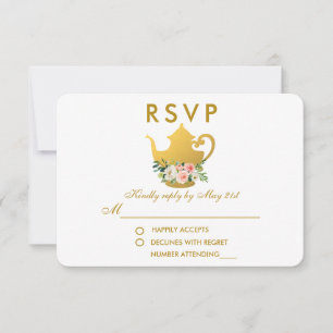 Blommig Rosa Guld Bröllopsdusch Te Party RSVP R OSA Kort