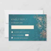Blommig Rosa Guld Teal Bröllop RSVP