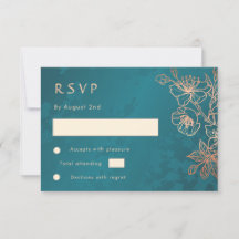 Blommig Rosa Guld Teal Bröllop RSVP