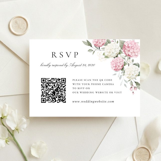 Blommig Rosa Hydrangea Bröllop QR-kod RSVP-kort Inbjudningar (Skapare uppladdad)