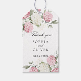 Blommig Rosa Hydrangea Grönska Bröllop Tack Presentetikett