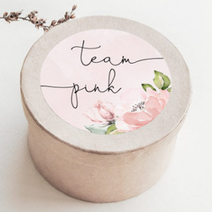 Blommig rosa könsbestämningsteam tjej, team rosa runt klistermärke