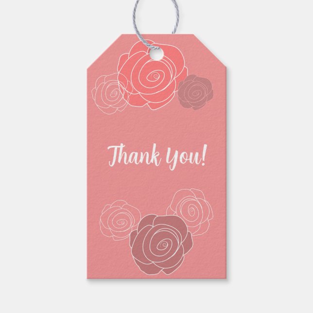 Blommig rosa korallros födelsedagsfest presentetik presentetikett (Framsidan)