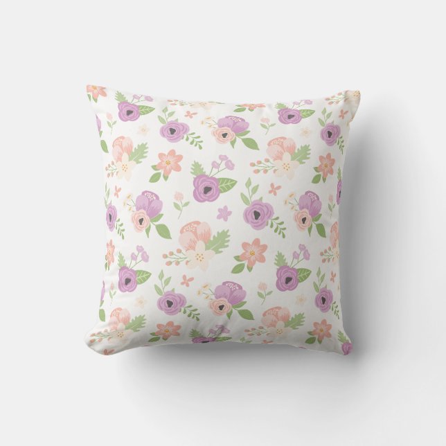 Blommig Rosa Lila Blomning Grönska  Kudde (Framsida)