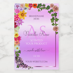 Blommig Rosa Lila Gradient Produktetikett Monogram Mat Etikett