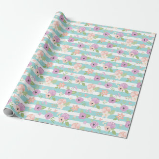 Blommig Rosa Lila Grönska Blå Ränder Presentpapper