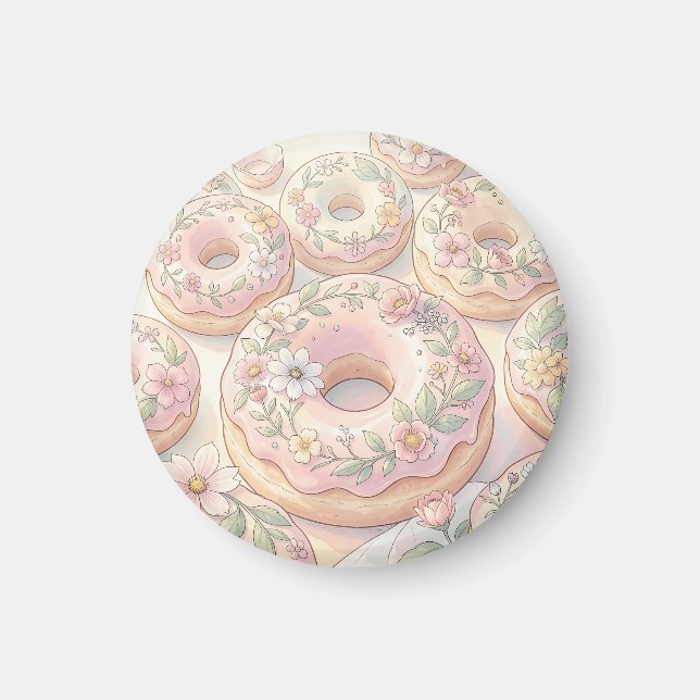 Blommig Rosa Munk Pastell Illustration Magnet (Framsidan)