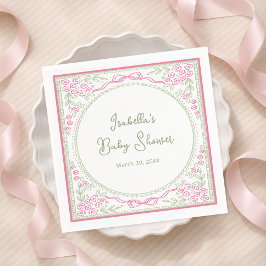 Blommig rosa och grön pappersservett för baby show