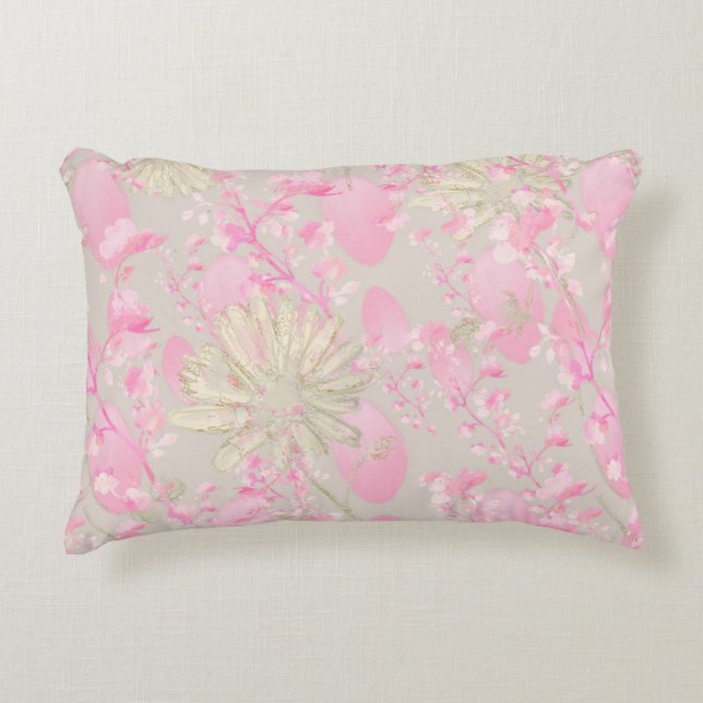 Blommig Rosa och Guldaccentkudde Prydnadskudde (Framsidan)