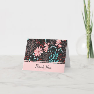 Blommig rosa och turkos tack kort
