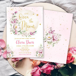 Blommig Rosa Över Månen Baby Shower Inbjudningar