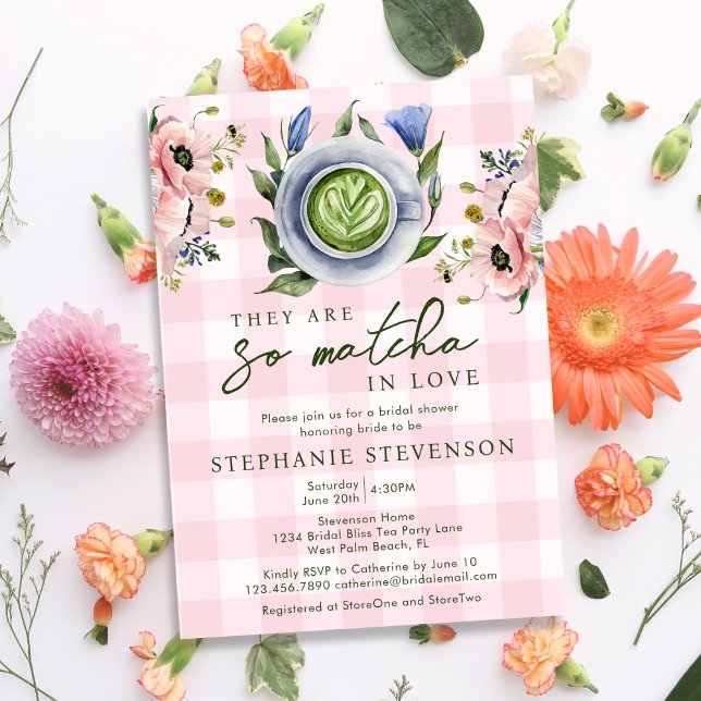 Blommig Rosa Perfekt Matcha Bröllopsdusch Inbjudningar (Skapare uppladdad)