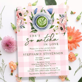 Blommig Rosa Perfekt Matcha Bröllopsdusch Inbjudningar