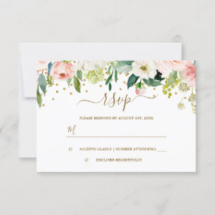 Blommig Rosa Persika Guld Konfetti RSVP OSA Kort