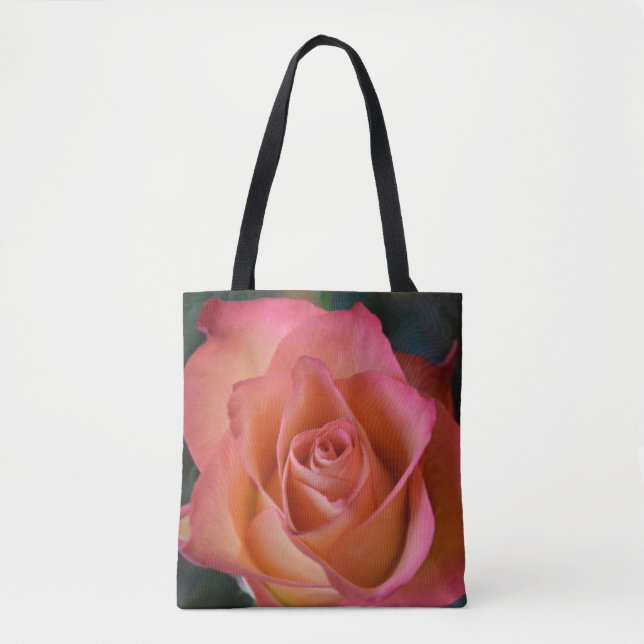 Blommig rosa persikros Toteväska Tygkasse (Framsida)