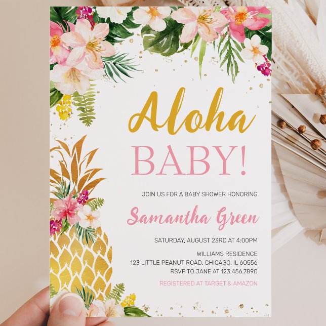 Blommig Rosa Pineapple Barnkalas Inbjudningar (Skapare uppladdad)