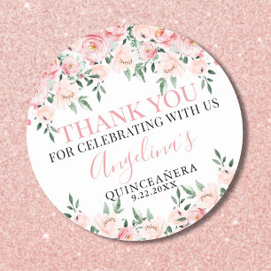 Blommig Rosa Quinceañera Runt Klistermärke