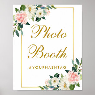 Blommig Rosa Rodnad Guld Bröllops Fotoautomat Poster