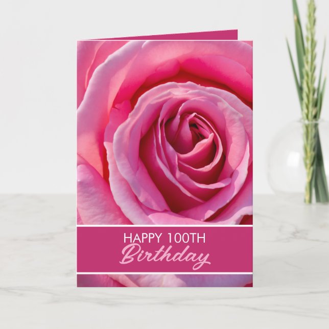 Blommig Rosa Ros 100-årsdag Kort (Framsida)